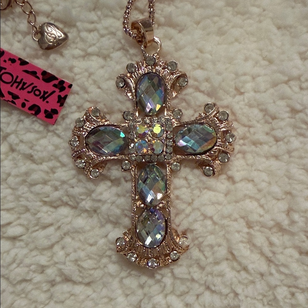 Betsey Johnson Iridescent Cross Necklace